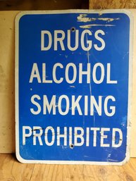 Vintage Metal Blue & White Drugs Alcohol Smoking Prohibited Sign