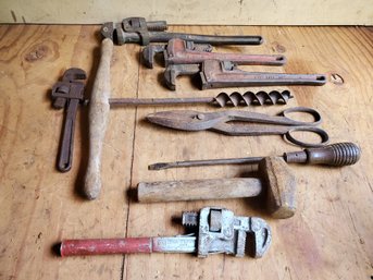 Vintage & Antique Tools - Auger, Pipe Wrenches, Mallet & More