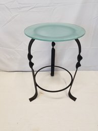 Wrought Iron In Opaque Glass Pedestal Table