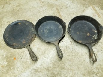 Three Vintage Cast Iron Pans Including Wagner's