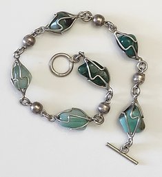 Vintage Sterling Silver Green/Blue Tones Stone Bracelet