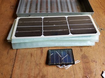 Assortment Of Small Solar Panels & Metal Vintage Box