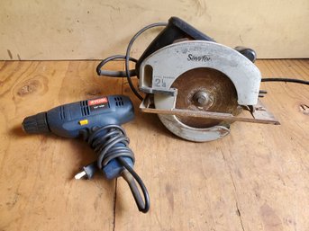 Two Corded Power Tools - Corded Ryobi Drill & Black & Decker Circular Saw