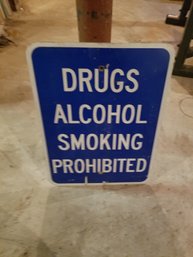 Vintage Metal Blue & White Drugs Alcohol Smoking Prohibited Sign (Lot 2)