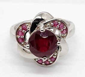 Red Mahaelo Ruby, Rhodium Over Sterling Ring