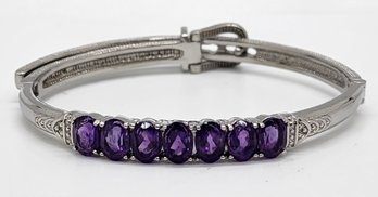 Amethyst Bangle Bracelet In Stainless Steel