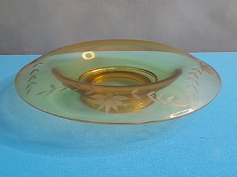 Amber? Glass Floral Etched Bowl