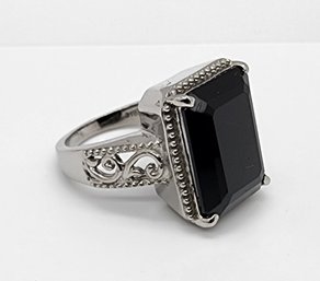 Thai Black Spinel Solitaire Ring In Stainless