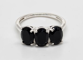 Natural Thai Black Spinel 3 Stone Ring In Sterling Silver