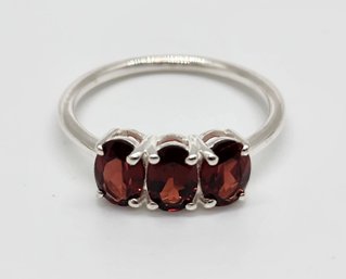 Mozambique Garnet 3 Stone Ring In Sterling