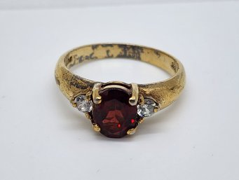 Vintage Gold Over Sterling Ring With Red Stone