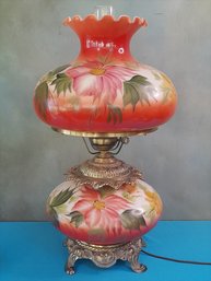 Vintage Pink Floral Hurricane Shade Table Lamp #10
