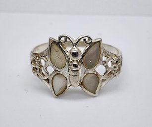 Vintage Mother Of Pearl Butterfly Ring In Sterling