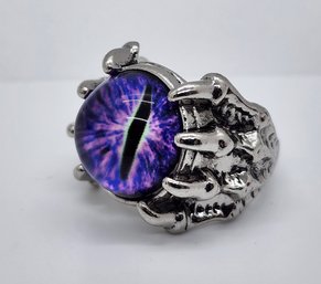 Creepy Purple Eyeball Ring In Silvertone