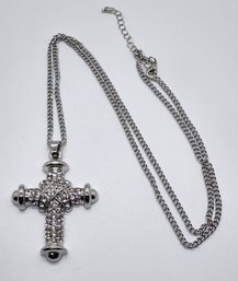 Austrian Crystal Cross Pendant Necklace In Silvertone