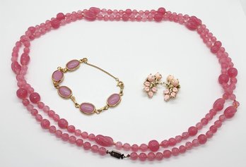 Vintage Pink Costume Jewelry Lot