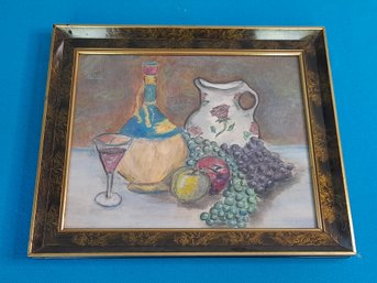 Framed Still Life- Wine, Fruit, And Pitcher