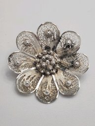 Vintage Sterling Silver Intricate Brooch