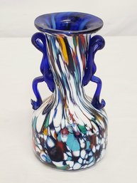 Small Vintage Colorful Cobalt Blue Murano Murrina Millefiore Blown Glass Bud Vase