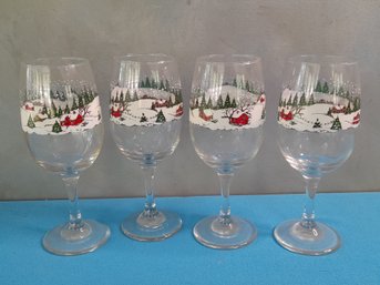 Christmas Scene Wine Glasses