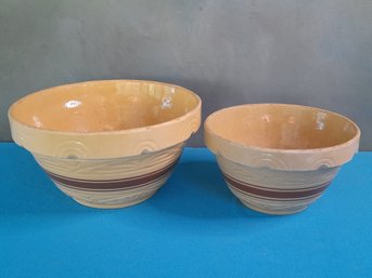 Vintage Yellow Stone Brown Striped Mixing Bowls