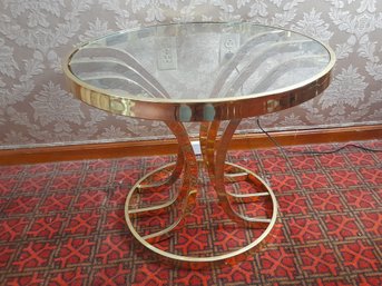 MCM Round Glass Top Brass Side Table #2