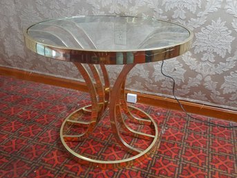 MCM Round Glass Top Brass Side Table #1