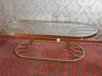 MCM Oval Glass Top Brass Coffee Table