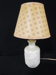 Vintage MCM Floral Pottery Table Lamp - Works - With Original Shade