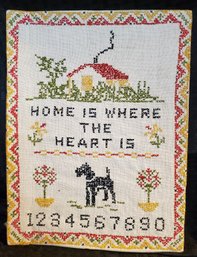 Vintage Embroidery 'Home Is Where The Heart Is' 12 X 9