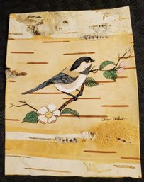 Incredible Painting On Birch Bark By Bobbi Felder ~ 5 1/2 X 4 1/4