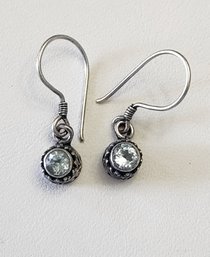 Vintage Sterling Silver Blue Topaz Color Earrings