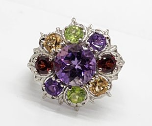 Bolivian Amethyst, Multi Gemstone Ring In Platinum Over Sterling