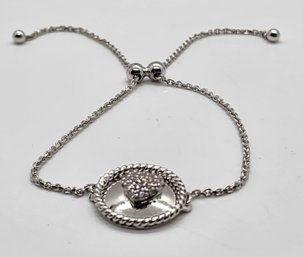 Simulated Diamond Bolo Bracelet In Sterling