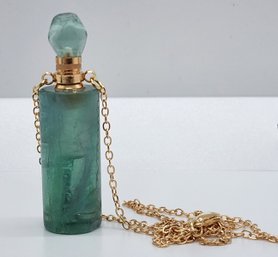 Fluorite Perfume Bottle Pendant Necklace In Plated Yellow Gold Stainless Steel