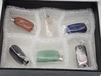 Set Of 6 Gemstone Pendants In Silvertone - See Description