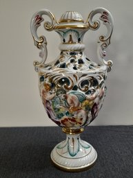 Capodimonte Italy Reticulated Hand Painted Porcelain Decorative Urn #3