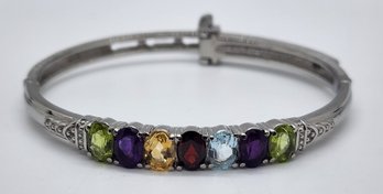 Multi-Gemstone Bangle Bracelet In Stainless Steel