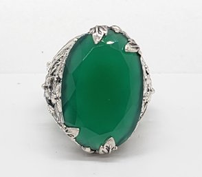 Green Onyx Floral Ring In Sterling