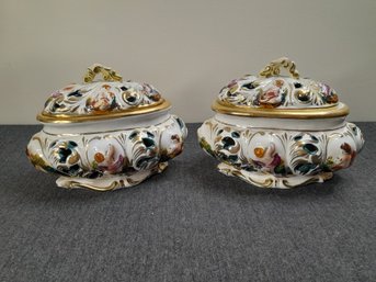 Capodimonte Italy Reticulated Hand Painted Porcelain Decorative Trinket Bowls Set Of 2 #5