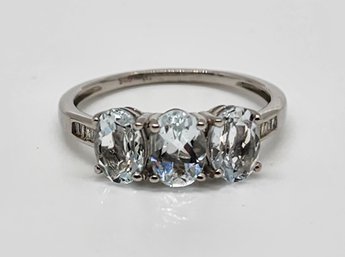 Premium Brazilian Goshenite, Diamond 3 Stone Ring In Platinum Over Sterling