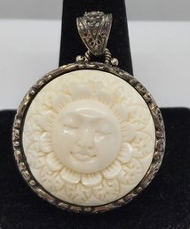 Bali Goddess Carved Bone Pendant In Sterling