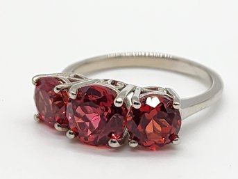 Padparadscha Sapphire 3 Stone Ring In Platinum Over Sterling