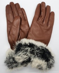 Leather & Fur Cashmere Lined Touch Tip Gloves