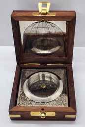 Handcrafted Wooden Box With Built In Silvertone Compass