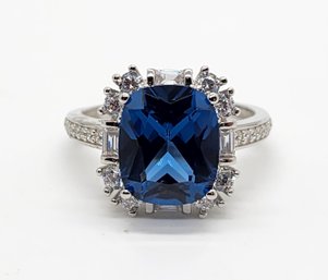 Premium Blue & White CZ, Rhodium Over Sterling Ring