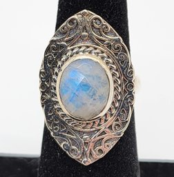 Rainbow Moonstone, Rhodium Over Sterling Ring