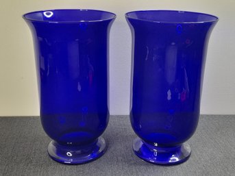 Pair Of Cobalt Blue Glass Vases