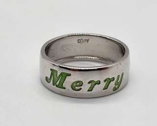 Merry Christmas Glow In The Dark Resin Band Ring In Sterling