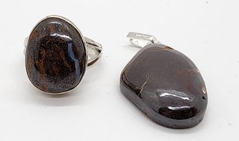 Natural Boulder Opal Ring & Pendant In Sterling